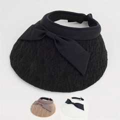 Bow Decor Embossed Visor Hat Wide Brim Lace Sun Hats Casual UV Protection