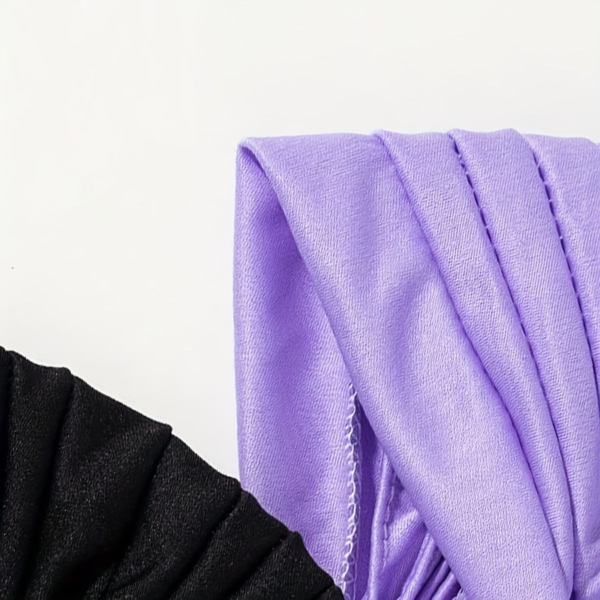 2pcs Purple & Turban Cap BowKnot Pleated Head Wraps Elastic Ramadan Head Scarf