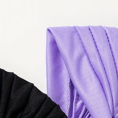 2pcs Purple & Turban Cap BowKnot Pleated Head Wraps Elastic Ramadan Head Scarf