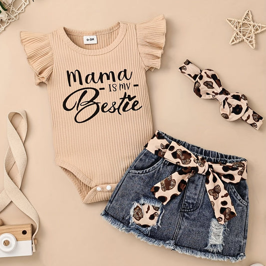 Baby Girl Clothes Newborn Romper Short Jeans Leopard Outfits 3Pcs