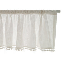 Boho Cotton Linen Curtain with Pom Poms Rod Pocket for Home Decor