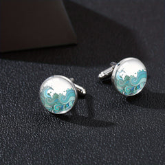 Ocean Wave Time Gem French Cufflinks Men's Shirt Cufflinks