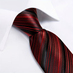 Silk Striped Necktie Red Green Tie Set for Men Wedding