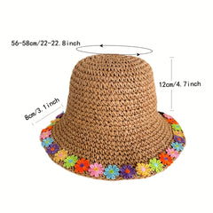 Crochet Bucket Hat Straw Basin Hat Summer Floppy Sun Hats