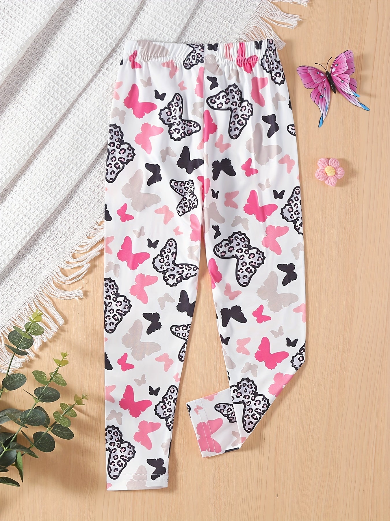 Girls' Leopard Butterfly Print Skinny Pants Leggings Ankle Length