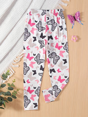 Girls' Leopard Butterfly Print Skinny Pants Leggings Ankle Length