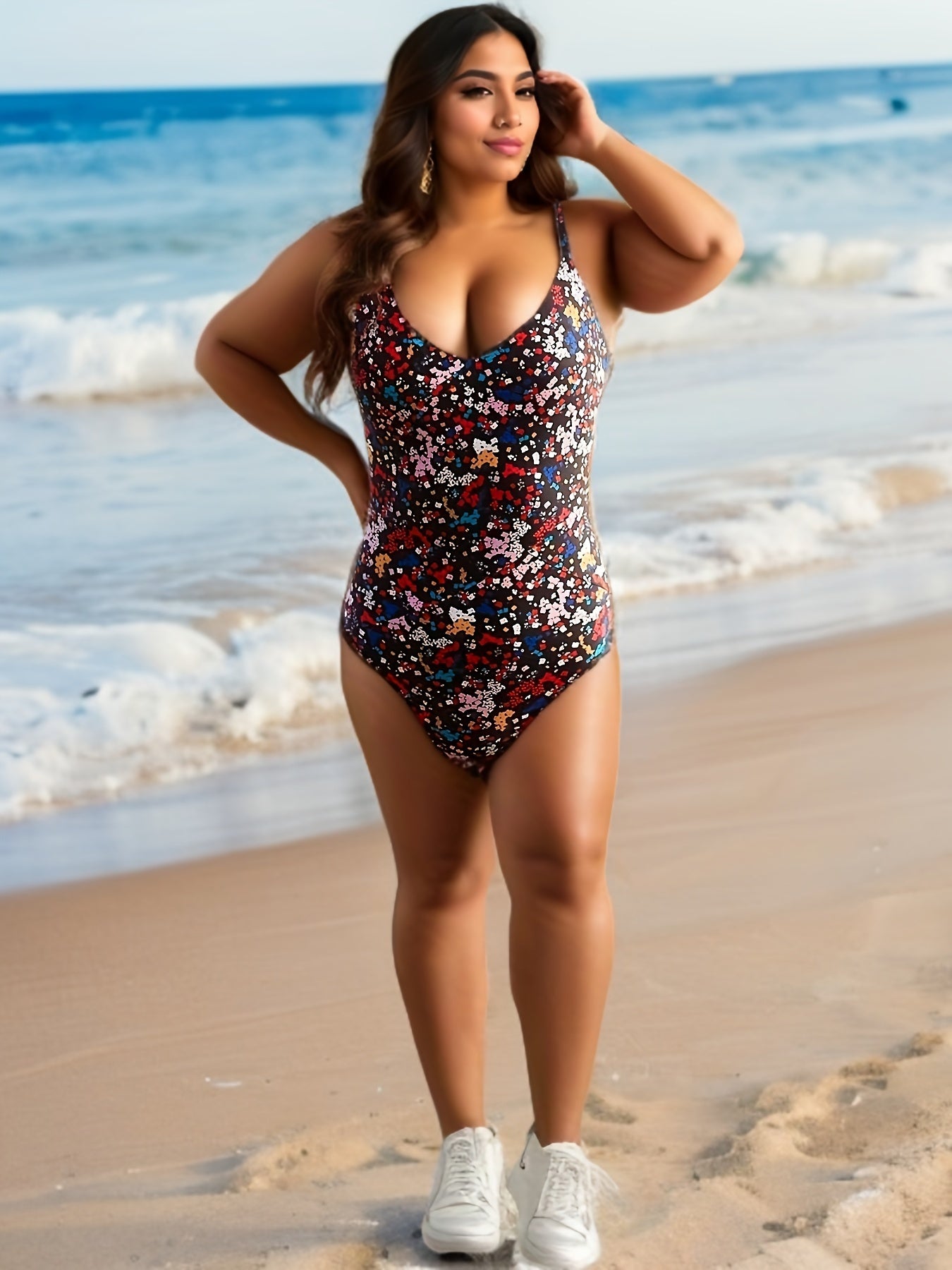 Boho Swimsuit Women's Floral Print V Neck Backless One Piece