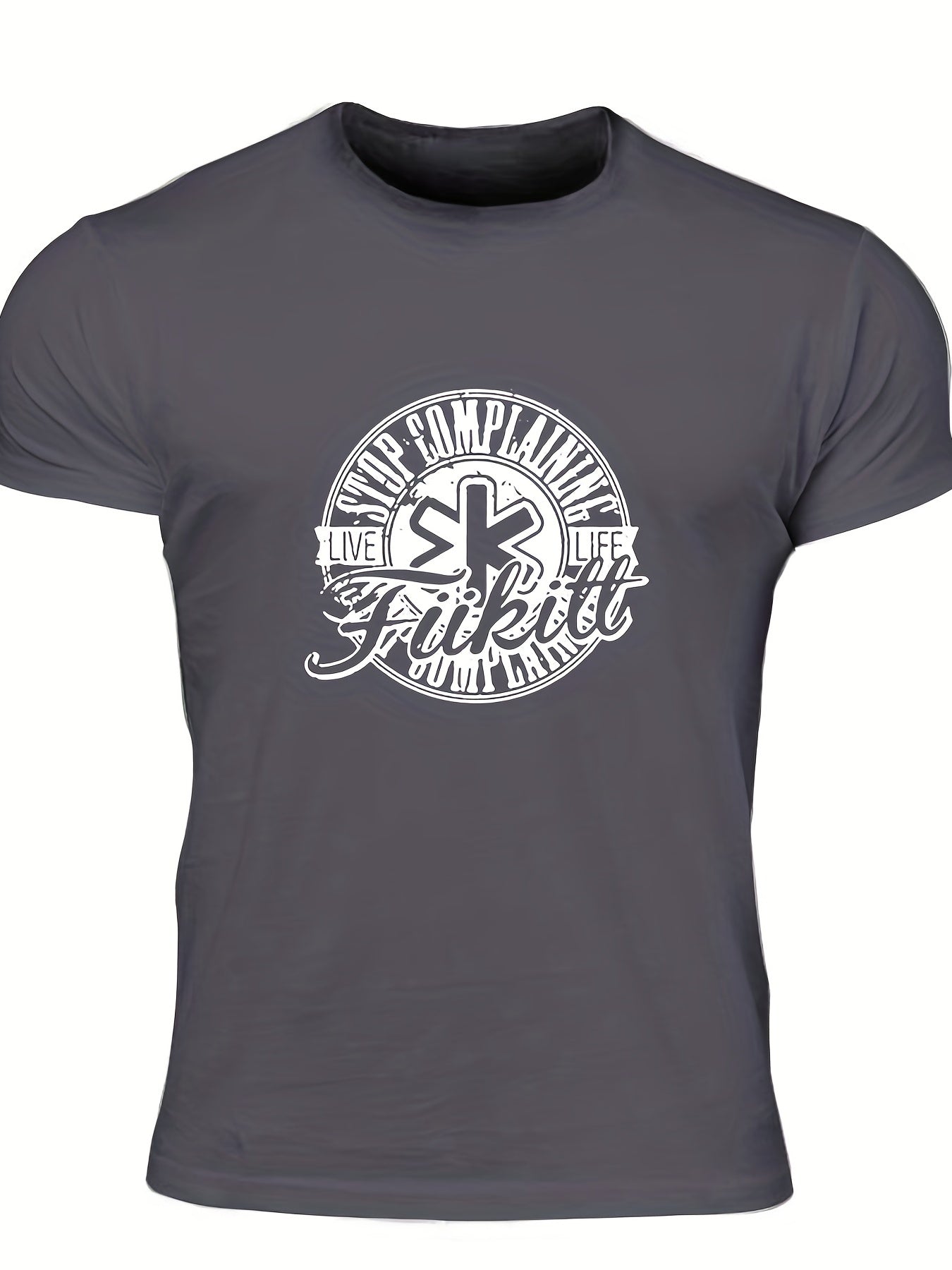 Men's Complaining Print T-shirt Stretch Crew Neck Tee