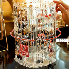 360 Degree Rotating Jewelry Organizer Earring Holder Clear Jewelry Display Rack