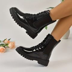 Women's Lace Up Combat Boots Round Toe Chunky Short Boots