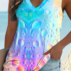 Colorful Bubble Print V Neck Plus Size Tank Top