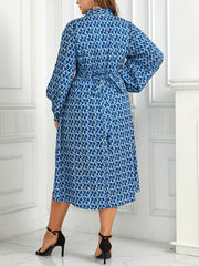 Dress Women's Plus Geometric Print Lantern Sleeve A line Maxi Dress