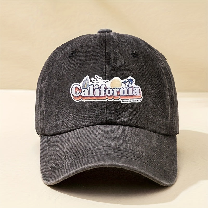 CALIFORNIA Beach Printed Baseball Cap Cotton Washed Distressed Dad Hat
