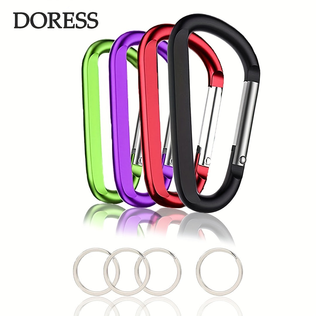 DORESS 4PCS Carabiner Clips Aluminum D Ring Shape with Keyring Hook