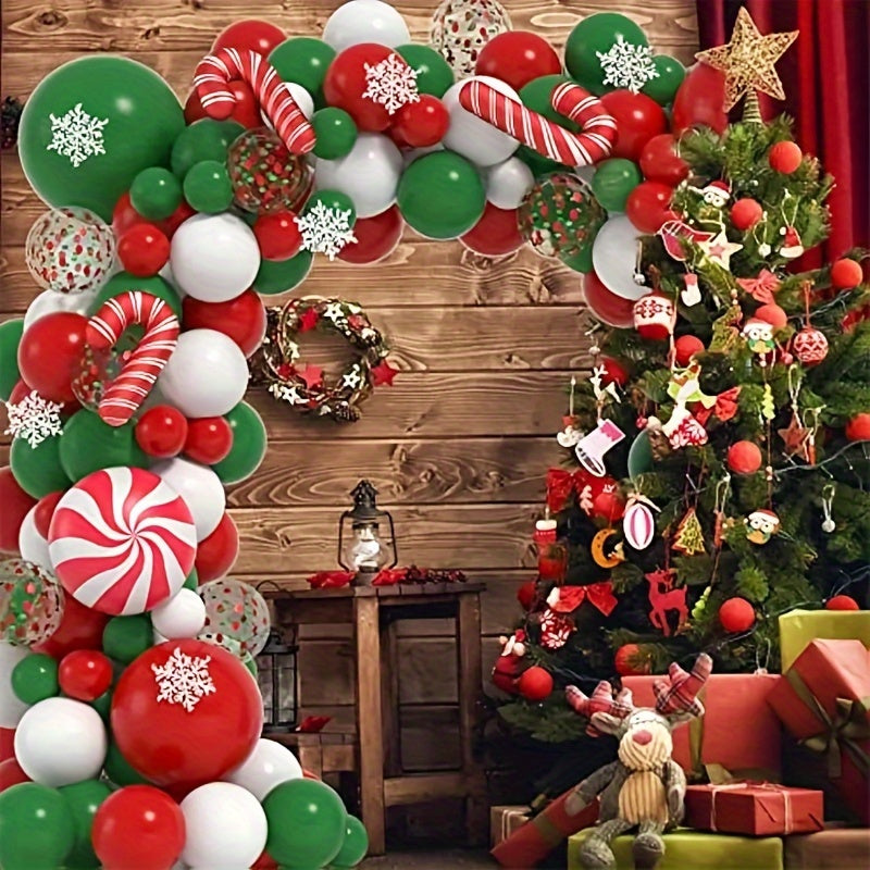 Christmas Balloons Garland Arch Kit - Red Green Balloons - Snowflakes Ornaments