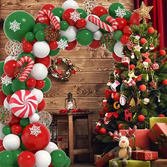 Christmas Balloons Garland Arch Kit - Red Green Balloons - Snowflakes Ornaments