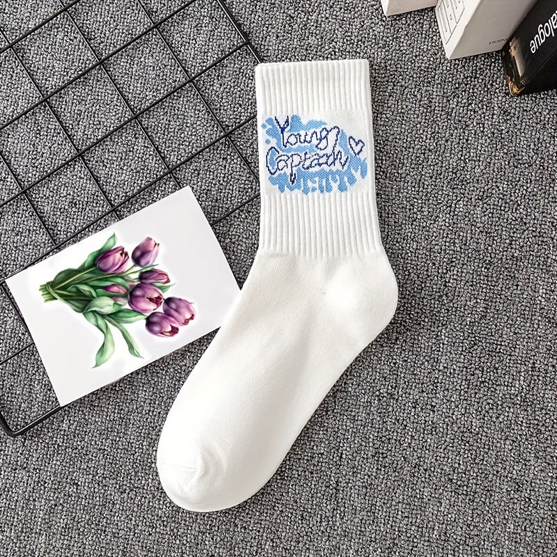 Cartoon Letter Socks - Comfy & Breathable Women's Mid Tube Socks