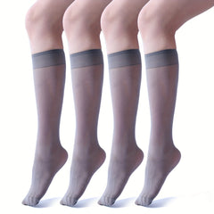 4 Pairs Thin Calf Stockings Soft Knee High Socks Women's Stockings