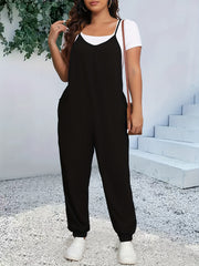 Women's Plus Size Heathered V Neck Cami Jumpsuit