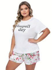 Casual Loungewear Set Women's Plus Tee & Shorts Pajama Set