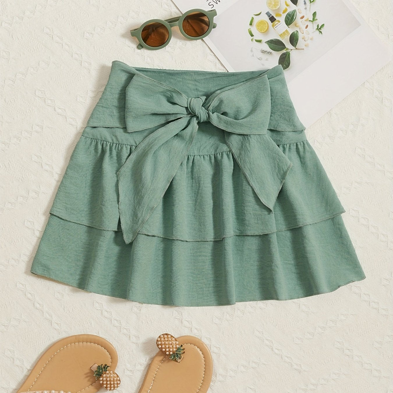 Girls Lace up Layered Casual Skirt Elastic Waist Cake Skirt