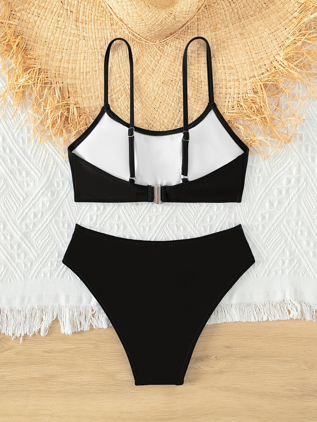 Girl's Solid Bikini Set Cami Top & Briefs Stretchy Bathing Suit