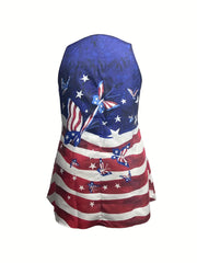 American Flag Tank Top Crew Neck Sleeveless Independence Top