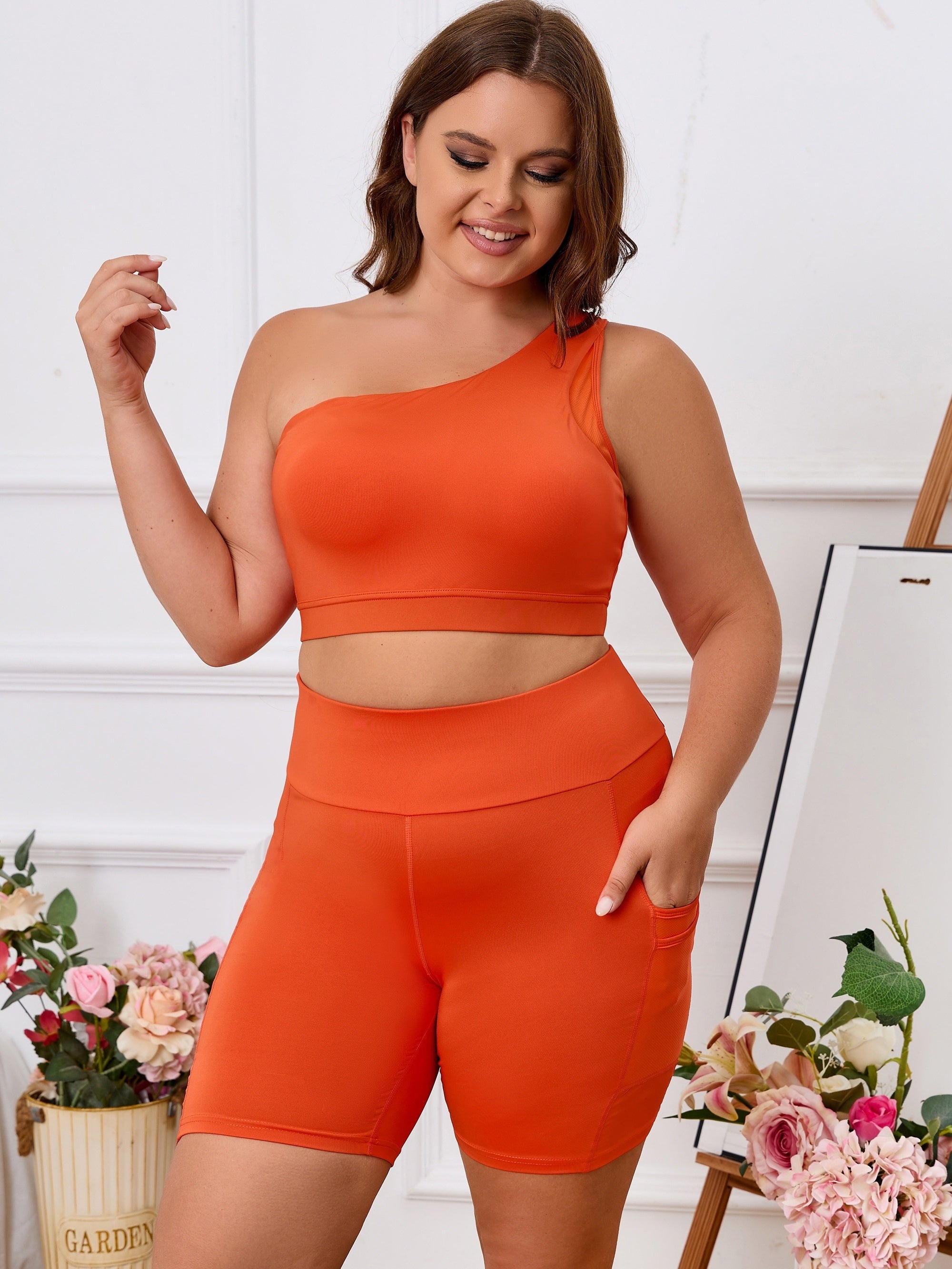 One Shoulder Crop Top & Shorts Two Piece Set