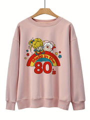 80s Cartoon Print Sweatshirt Long Sleeve Crew Neck Casual Sweatshirt