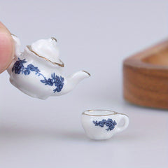 6pcs Dollhouse Porcelain Tea Set Flower Pattern