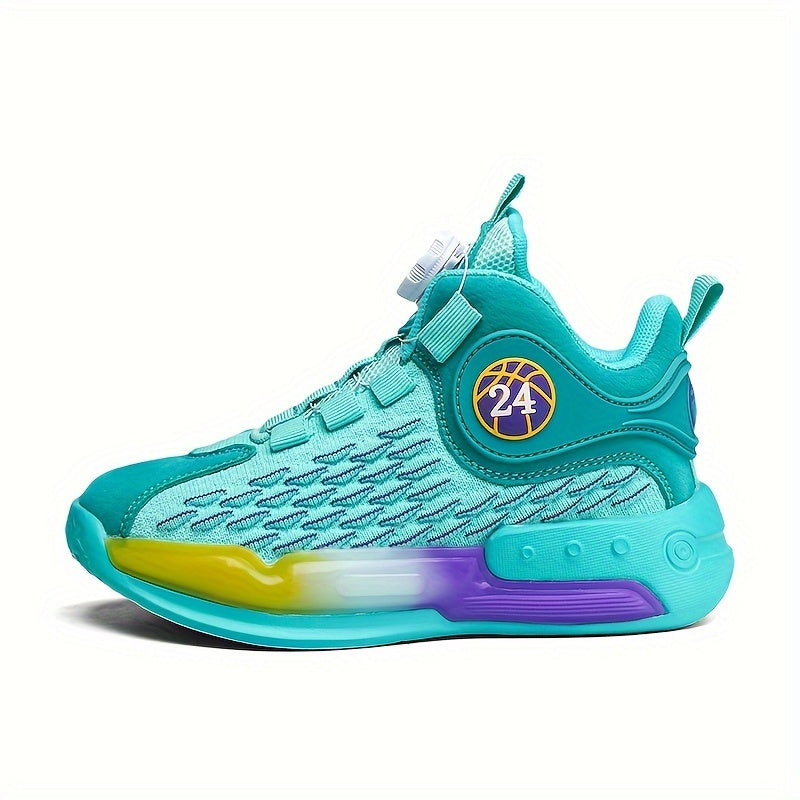 Boy's Basketball Shoes With Rotating Buckle Non Slip Sneakers