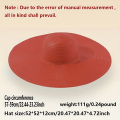 Red Oversized Floppy Sun Hat Wide Brim Sunshade Travel Beach Hat