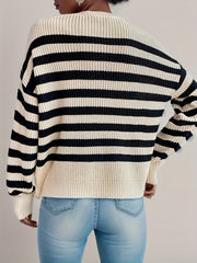 Stripe Pattern Knitted Pullover Sweater Crew Neck Long Sleeve for Fall & Winter