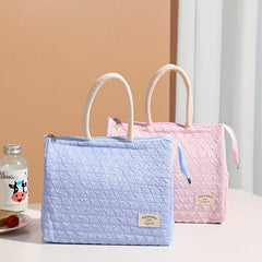 Quilted Insulated Lunch Bag Leakproof Handheld Box