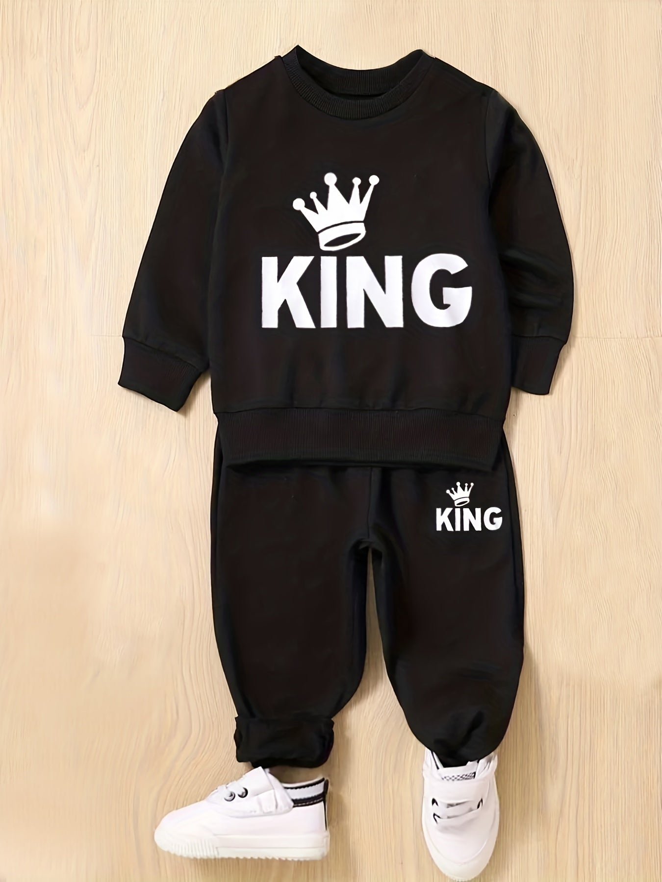 KING Print Boy's 2pcs Sweatshirt & Sweatpants Set