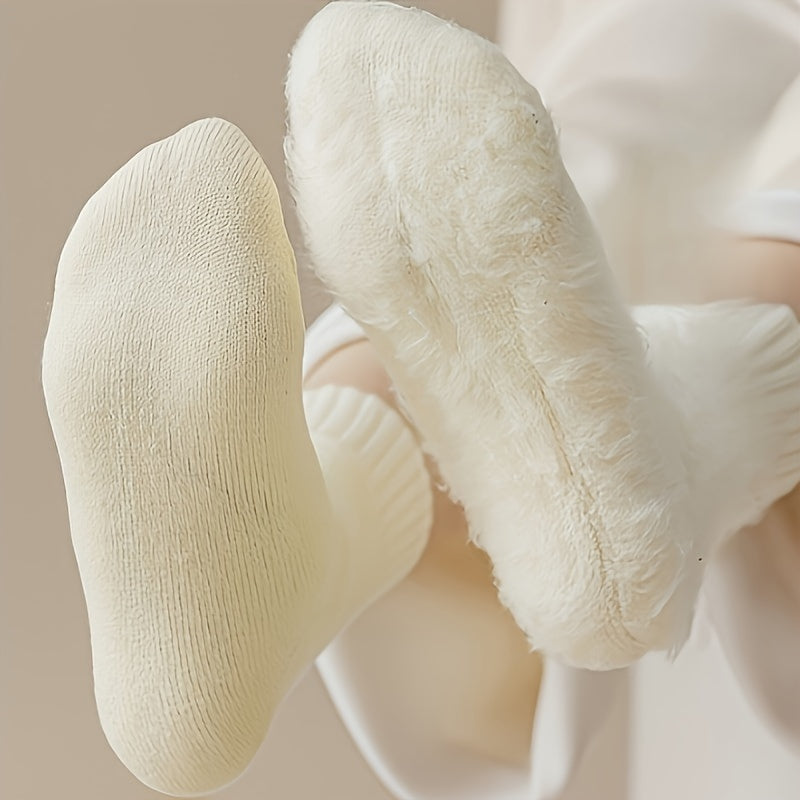 3 Pairs Plush Lined Socks Comfy & Warm Mid Tube Women's Stockings