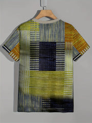 Vintage Style Printed Tee Shirt Men's Casual Street Style Stretch Round Neck Tee
