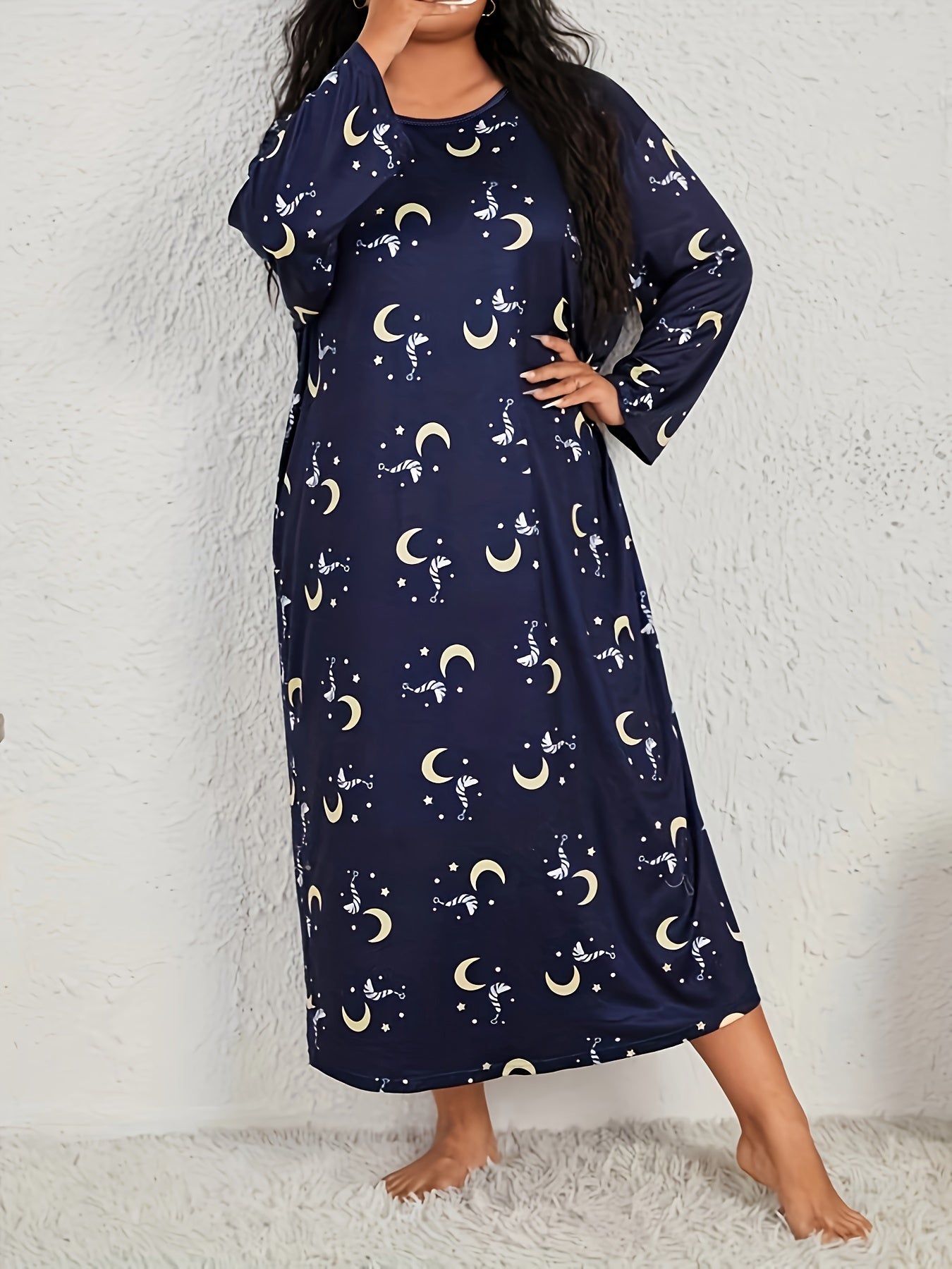 Moon & Star Print Long Sleeve Tee Sleep Dress