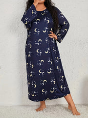Moon & Star Print Long Sleeve Tee Sleep Dress