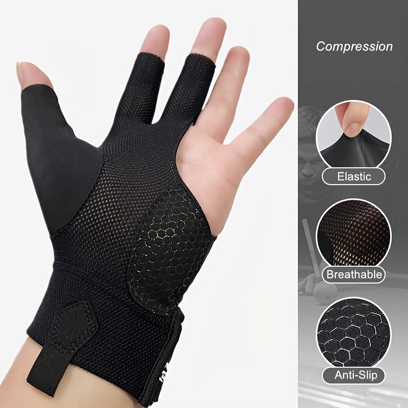High Elastic Left Hand Billiards Glove Non Slip Three Finger
