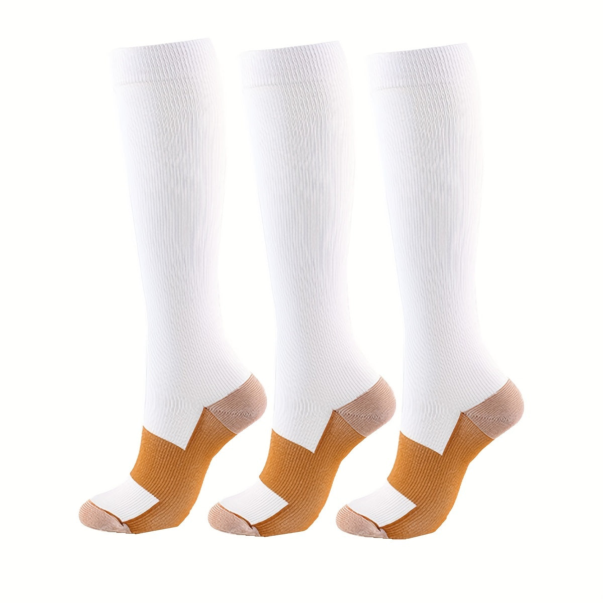 3 Pairs Unisex Knee Length Compression Socks for Running Fitness
