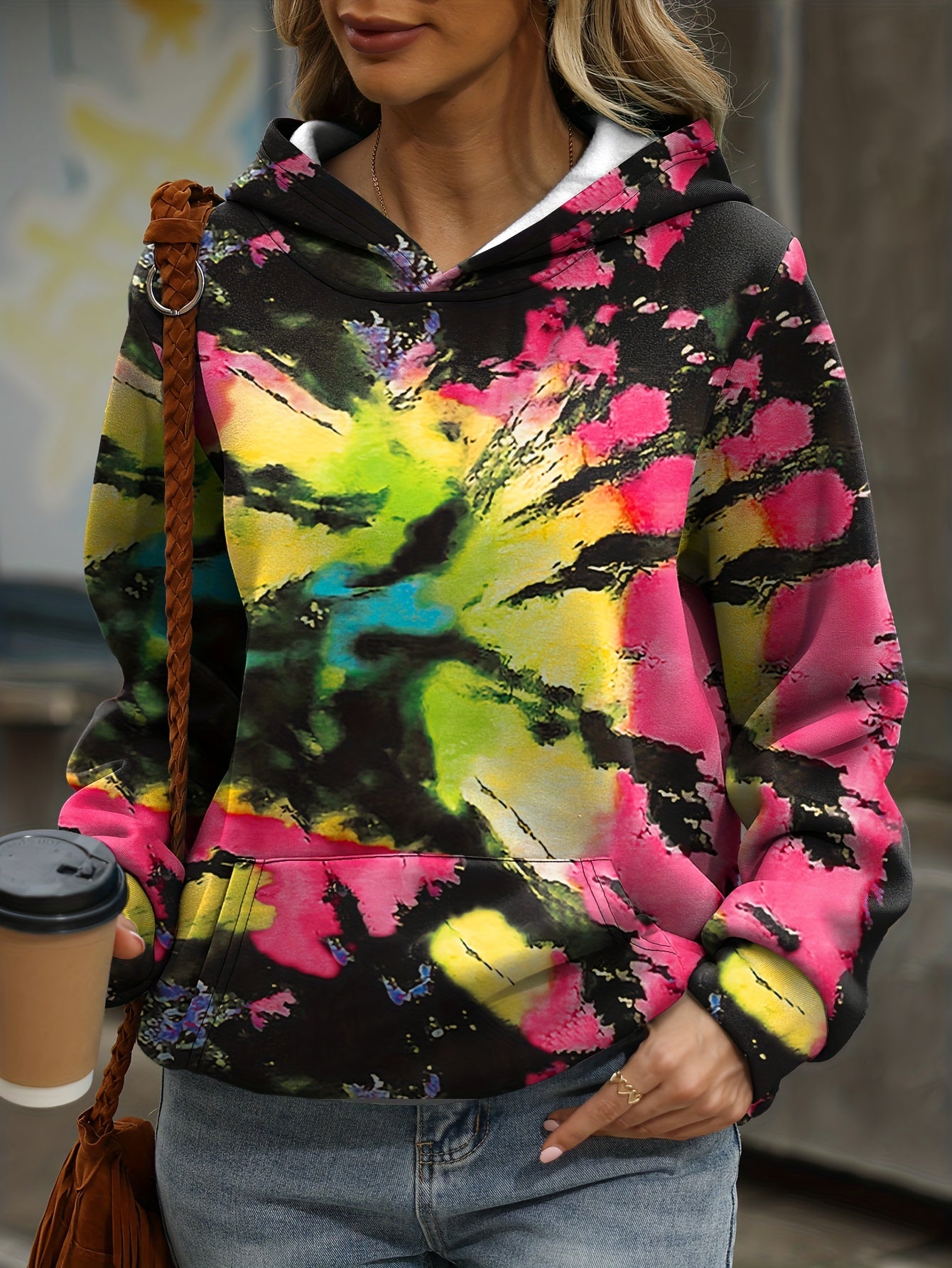 Tie Dye Kangaroo Pocket Hoodie Long Sleeve Hoodie Sweatshirt