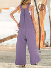 Solid Patched Pocket Overall Jumpsuit Casual Button Overall Jumpsuit