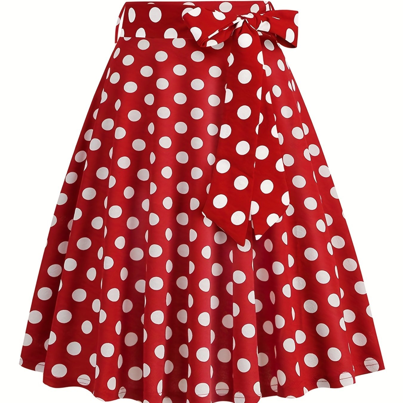 Polka Dot Print Pleated Skirt Vintage Bow Flare Skirt for Spring & Summer