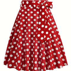 Polka Dot Print Pleated Skirt Vintage Bow Flare Skirt for Spring & Summer