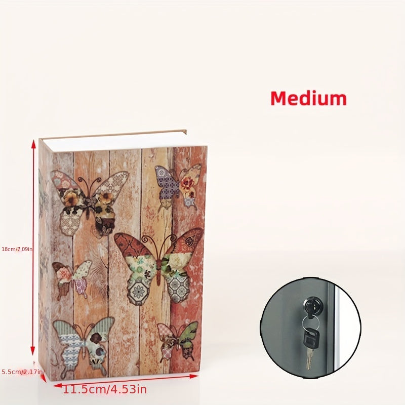 Simulation Butterfly Money Box Bookcase Storage Box with Key Lock