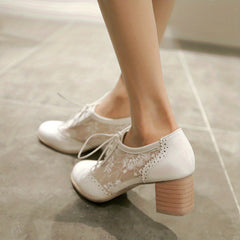 Women's Chunky Heel Brogues Mesh Lace Up Oxfords