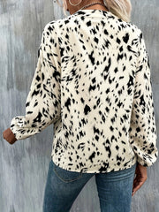 Leopard Print Lantern Sleeve Plus Size Blouse