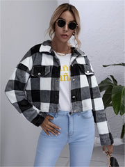 Plaid Lapel Button Jacket Long Sleeve Casual Outerwear Fall & Spring
