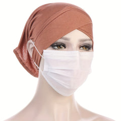Solid Turban Cap Ear Loop Headwrap Casual Beanie Elastic Head Scarf